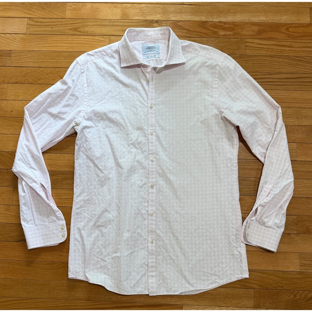 Charles Tyrwhitt Extra Slim Fit Pink Gingham Dobby Shirt 17/37 43/94cm Cotton